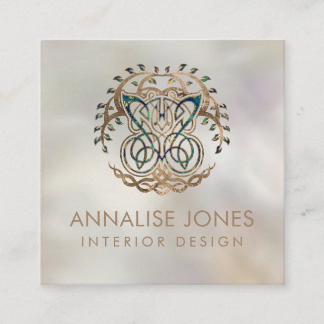 Cartão De Visita Quadrado Borboleta e Árvore da Vida Yggdrasil (Frente)