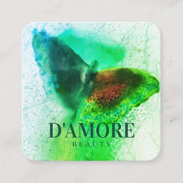 Cartão De Visita Quadrado Borboleta Emerald Greenery (Frente)