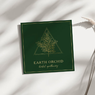 Cartão De Visita Quadrado Botânica + Apothecário Floral Dourado & Verde