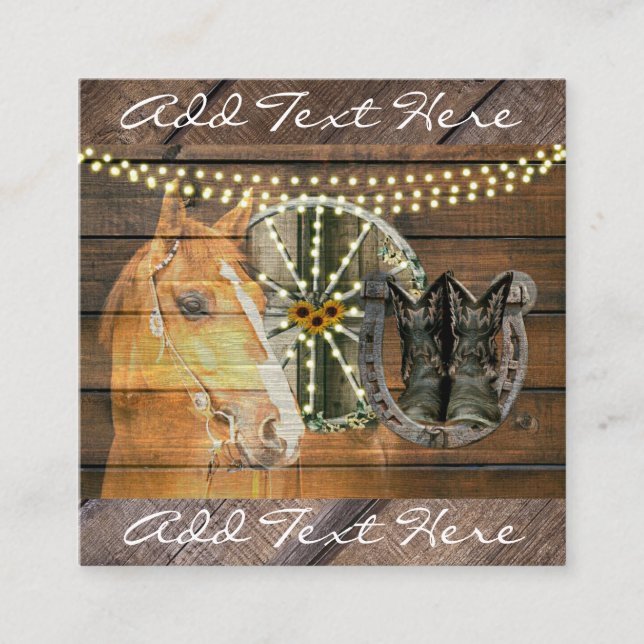 Cartão De Visita Quadrado Botas de vaqueiro de ferradura de cavalo ocidental (Frente)