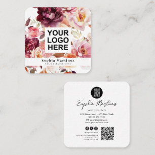 Cartão De Visita Quadrado Bouquet Aquarela Floral Burgundy & Logotipo Código