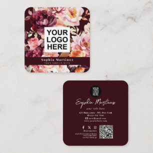Cartão De Visita Quadrado Bouquet Aquarela Floral Burgundy & Logotipo Código