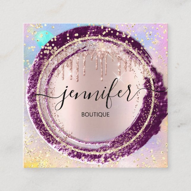 Cartão De Visita Quadrado Boutique profissional Compra Glitter Pink Confetti (Frente)