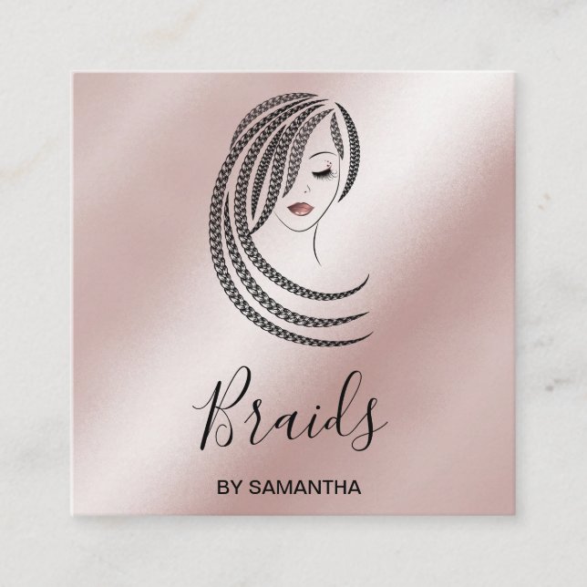 Cartão De Visita Quadrado Braids Braider Braider De Cabelo Travado Afro-Amer (Frente)