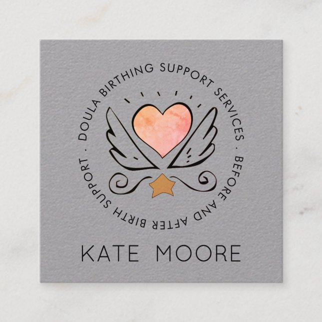 Cartão De Visita Quadrado Branca De Cinza Doula Birt (Frente)