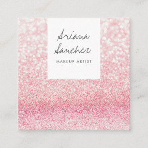 Cartão De Visita Quadrado Branca de maquilhagem de vidro rosa-chic elegante