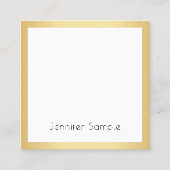 Cartão De Visita Quadrado Branca Dourada Elegante Profissional Moderno Perso (Frente)