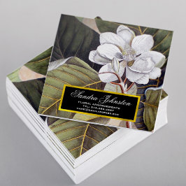 Cartão De Visita Quadrado Branca Magolia Flor Vintage Botânica