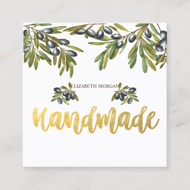 Cartão De Visita Quadrado Branch de Azeitonas Aquarelas,Quadrado Físico (Frente)