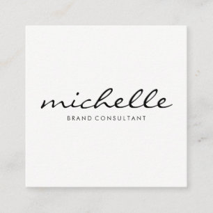 Cartão De Visita Quadrado Branco liso minimalista com texto Cursive