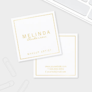 Cartão De Visita Quadrado Branco moderno simples e Dourado profissionais