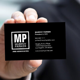 Cartão De Visita Quadrado branco preto do logotipo simples moderno 