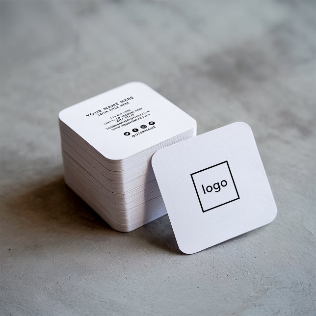 Cartão De Visita Quadrado Branco profissional quadrado adicione seu logotipo (Square professional white add your custom logo)