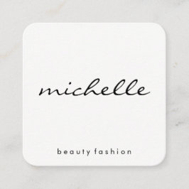 Cartão De Visita Quadrado Branco simples minimalista com texto cursivo