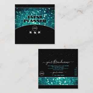 Cartão De Visita Quadrado Brilhante preto e lacrimogêneo com logotipo