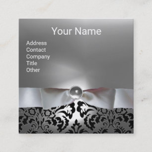 CARTÃO DE VISITA QUADRADO BRILHO BRANCO NEGRO, MONOGRAMA DA GEMSTONE DA CINZ