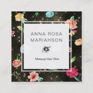 Cartão De Visita Quadrado Brilho Dourado do Sequin do teste padrão