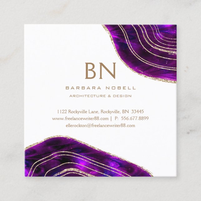 Cartão De Visita Quadrado Brilho Dourado dos cristais cósmicos de Geode da (Frente)