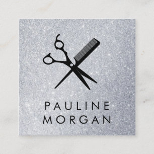 Cartão De Visita Quadrado Brilho elegante da tesoura e do pente
