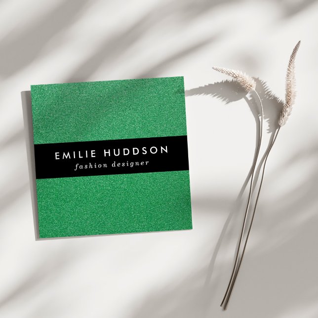 Cartão De Visita Quadrado Brilho Verde, Esparto, Fundo Brilhante (Criador carregado)