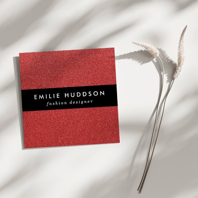 Cartão De Visita Quadrado Brilho Vermelho, Sparkle, Fundo da Glitter (Criador carregado)