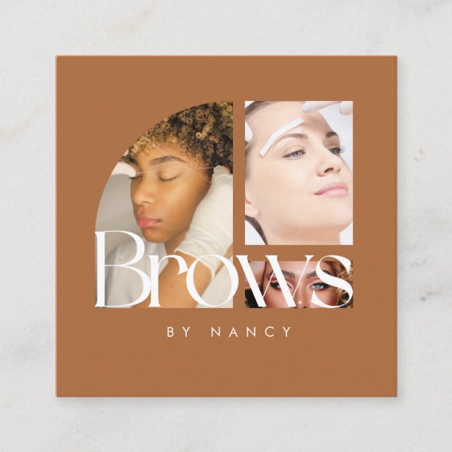 Cartão De Visita Quadrado Brows Photo Collage Terracotta  (Frente)