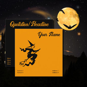 Cartão De Visita Quadrado bruxa voadora assustadora