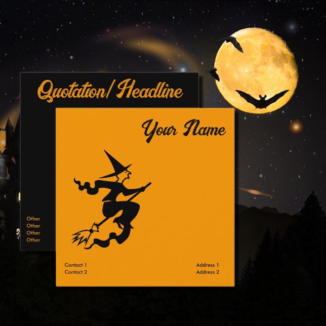 Cartão De Visita Quadrado bruxa voadora assustadora (Criador carregado)
