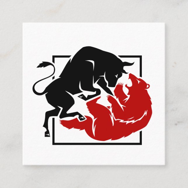 Cartão De Visita Quadrado Bull and Bear Market Custom (Frente)