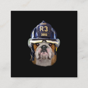 Cartão De Visita Quadrado Bulldog Inglês Grumpy Vestindo Helmet para Bombeir