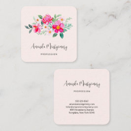 Cartão De Visita Quadrado Buquê Bonito com ventilador rosa reproduzível