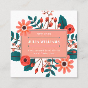 Cartão De Visita Quadrado Buquê floral de flores de coral de tetos modernos