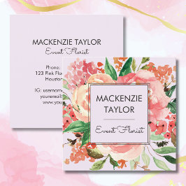 Cartão De Visita Quadrado Buquê Floral Rosa Bege Flor de Blush