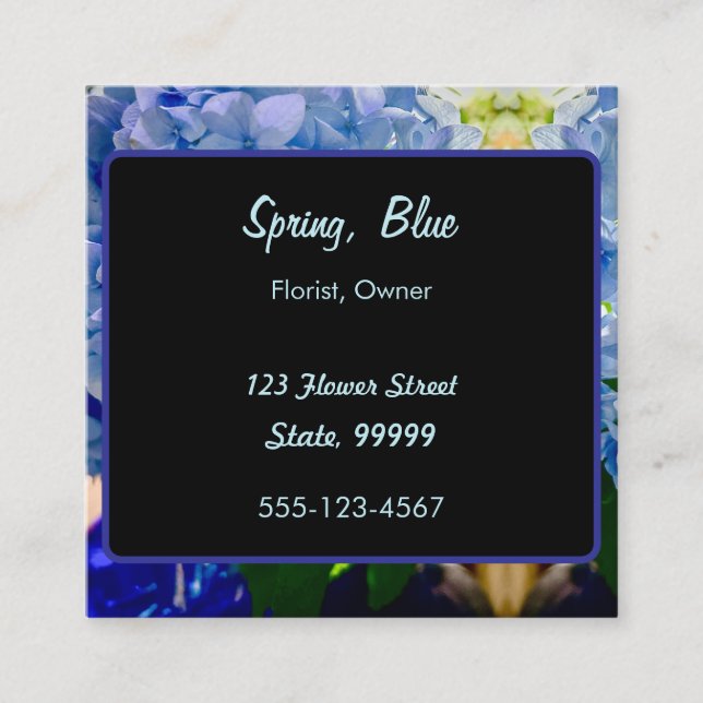Cartão De Visita Quadrado Buquês de Hydrangeas Azuis (Frente)