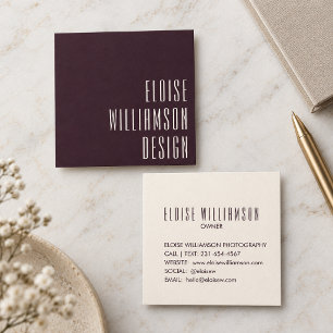 Cartão De Visita Quadrado Burgundy Plum Modern Criativo Logotipo Quadrado