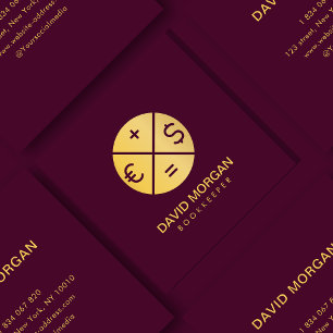 Cartão De Visita Quadrado Burgundy Profissional E Dourado
