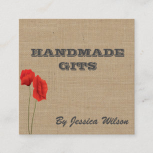 Cartão De Visita Quadrado Burlap elegant chic poppy flower gifts feitos à mã