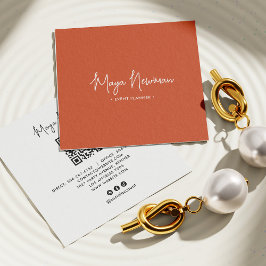 Cartão De Visita Quadrado BURNT ORANGE SIGNATURE Moderno Código QR Mínimo