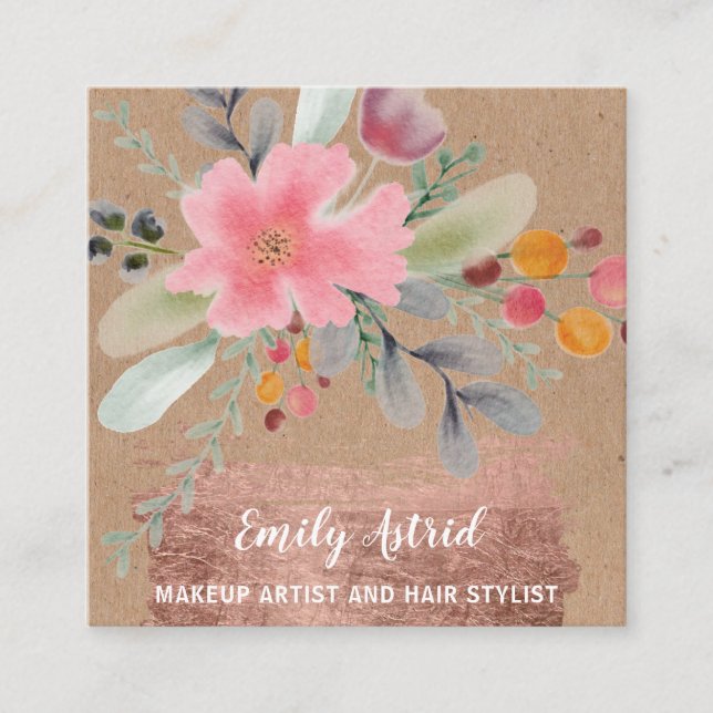 Cartão De Visita Quadrado Cabeças de rosa ouro para fabricação de aquarelas (Frente)