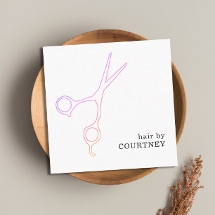 Cartão De Visita Quadrado Cabeleireiro branco cor-de-rosa mínimo moderno