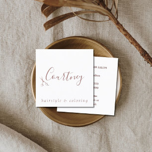 Cartão De Visita Quadrado Cabeleireiro branco Dourado cor-de-rosa do na moda