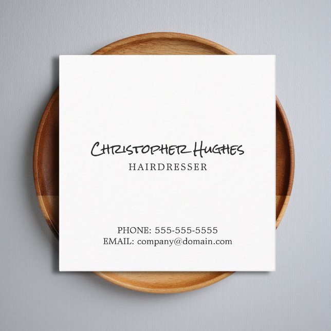 Cartão De Visita Quadrado Cabeleireiro Branco Elegante Minimalista (Criador carregado)