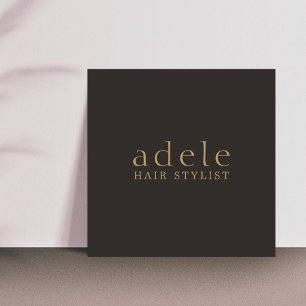 Cartão De Visita Quadrado Cabeleireiro elegante mínimo do ouro do preto de