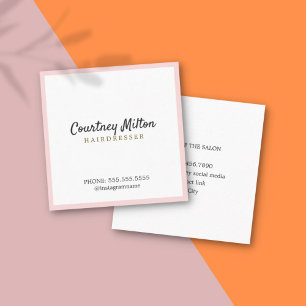 Cartão De Visita Quadrado Cabeleireiro elegante simples do branco do rosa