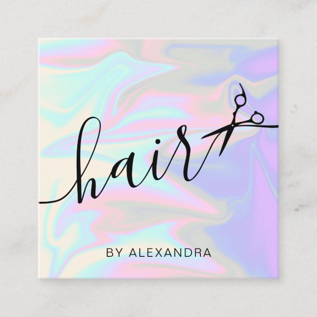 Cartão De Visita Quadrado cabeleireiro holográfico Na moda (Frente)