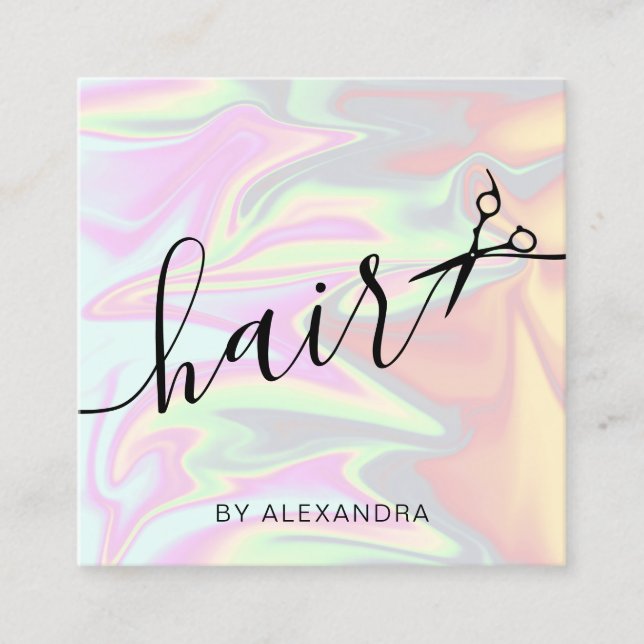 Cartão De Visita Quadrado cabeleireiro holográfico Na moda (Frente)