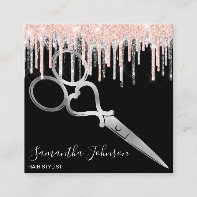 Cartão De Visita Quadrado Cabeleireiro moderno de prata (Frente)