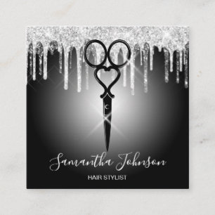 Cartão De Visita Quadrado Cabeleireiro moderno de prata