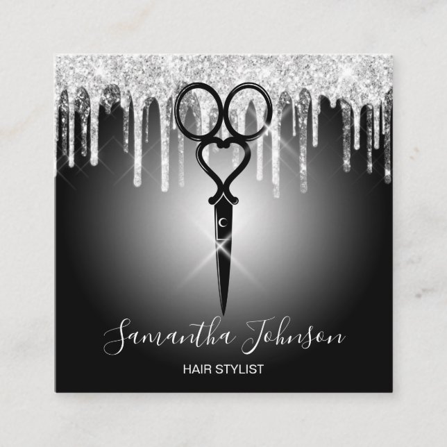 Cartão De Visita Quadrado Cabeleireiro moderno de prata (Frente)