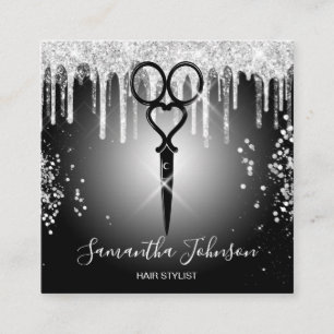Cartão De Visita Quadrado Cabeleireiro moderno de prata